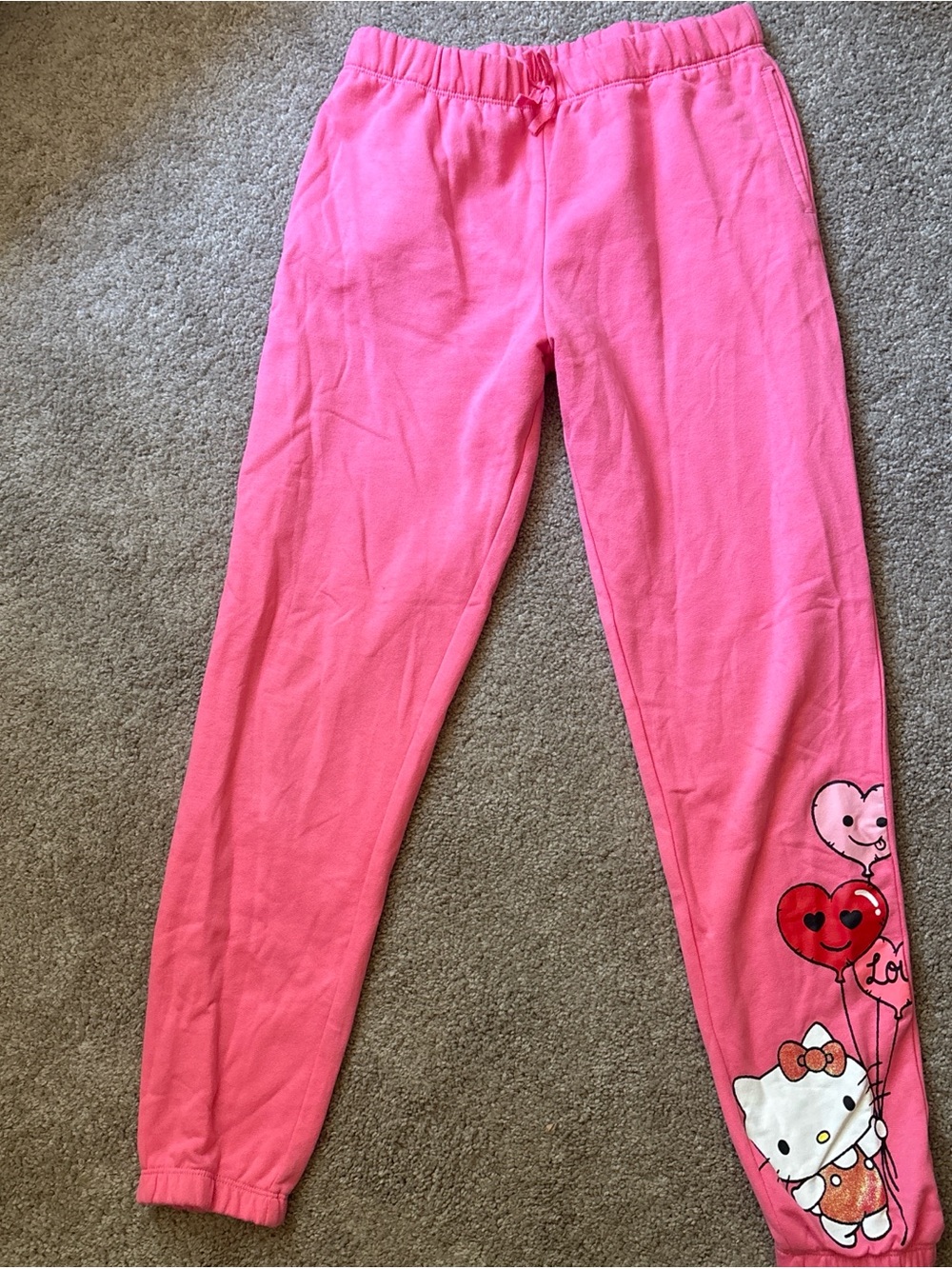 Hello Kitty Pink Girls' Jogger Sweatpants with Balloon Graphic